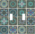 Decorative Switch Plates Mandala Decorative Rustic Vintage Turquoise Pattern 2 Gang Double Toggle Outlet Light Switch Cover Wall Plate Electrical Faceplate for Bedroom Bathroom Decor