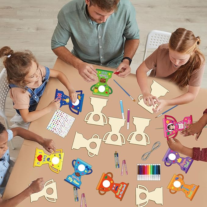 gisgfim 16 Pack Father’s Day Wind Chime Crafts Kits for Kids Make Your Own Trophy Wind Chime Wooden DIY Arts Craft Decoration for Father’s Day Party School Classroom Activity Art Project Supplies Gift