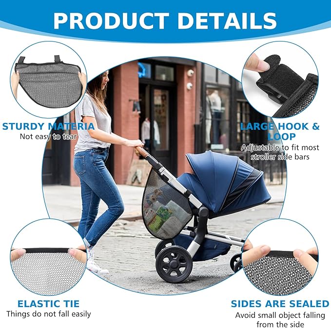 Accmor 2 Pack Universal Stroller Organizer, Side Sling Stroller Organizer, Mesh Cargo Net Stroller Storage Caddy, Stroller Bag Accessories Fits for Uppababy, Nuna, Baby Jogger, Britax, Doona Strollers