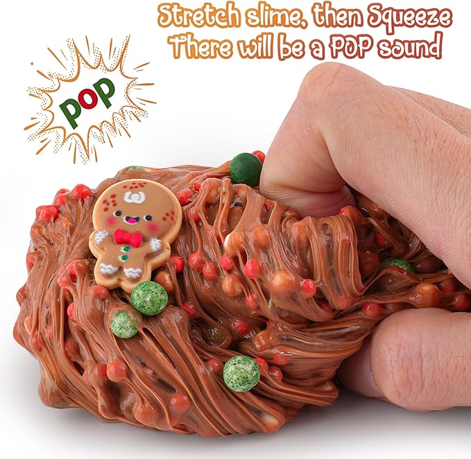 Gingerbread Man Brown Foam Slime - Christmas Stocking Stuffers for Kids, Good Stretchy & Non-Sticky Crunchy Slime Sensory Toys for Girls & Boys Gifts