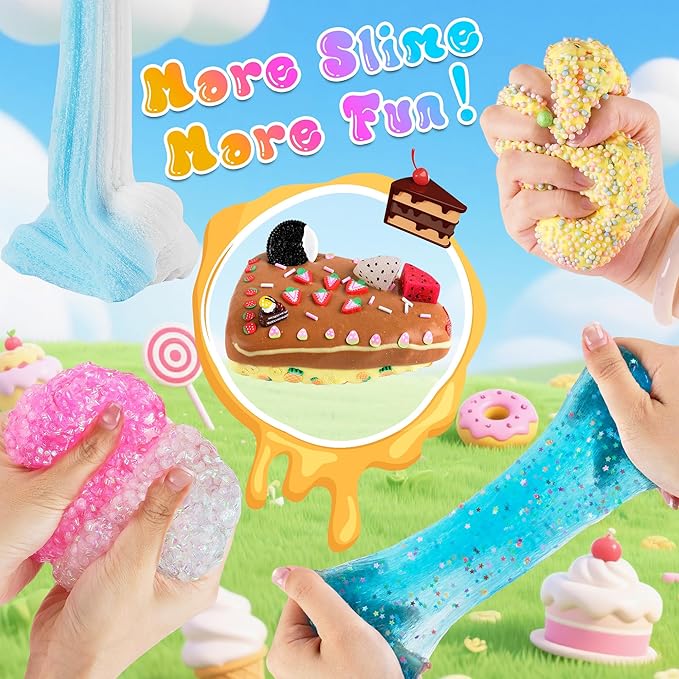 LAWOHO 15 Pack DIY Dessert Slime Kit for Kids - Super Soft, Non-Sticky & Crunchy Butter Slime, Creative Food Theme DIY Toy for Stress Relief, Party Favors, Christmas Birthday Goodie Bag Stuffers Gift