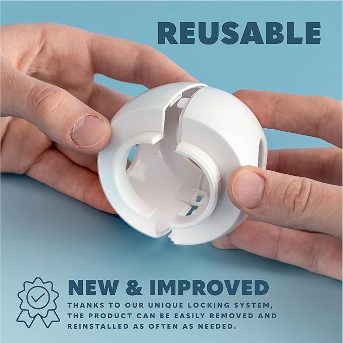 Todays Kids Baby Proofing Door Knob Covers 4 Pack - Easy to Install Child Safety Locks for Doors, Durable & Reusable Child Proof Door Lock, Dual-Lock & Versatile Design, Fits Round Doorknobs, White