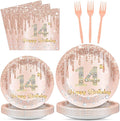 96 Pcs Rose Gold 14th Birthday Party Plates and Napkins for Girls Rose Gold Party Supplies Pink Happy 14 Years Birthday Party Tableware Set for 24 Guests Party Decorations