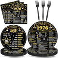 CHUNNIN 96Pcs 50th Birthday Plates and Napkins Back in 1976 Party Decorations Black Gold 50 Year Old Party Dessert Plates 1976 Disposable Tableware for 50th Theme Men Woman Birthday Supplies