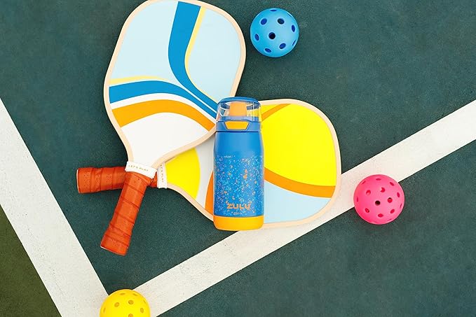 ZULU Kids Flex 12oz Stainless Steel Insulated Water Bottle, Toddler Cup with Silicone Spout, Leak-Proof Locking Flip Lid and Carry Loop for School Backpack, Lunchbox, and Outdoor Sports, Blue