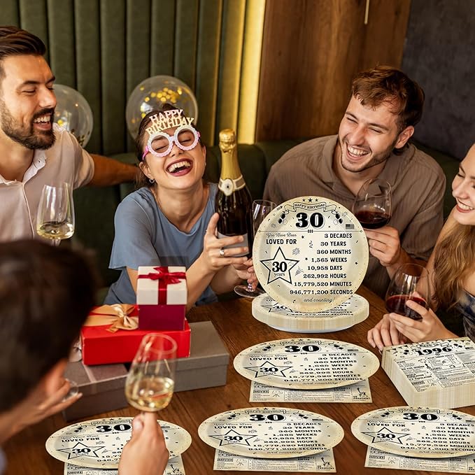 50pcs 30th Birthday Plates and Napkins Set Back in 1996 Party Tableware Supplies Vintage 30 Year Old Dessert Plates 1996 Birthday Party Decorations for 24 Guests 30th Theme Men Woman Parties Decor