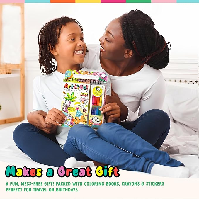Bright Stripes Art on The Go Collage Fun Jungle Theme Travel Kit for Kids Ages 3+| Mess-Free Activity with Crayons, Stickers & Coloring Book | Tear & Collage | Portable Set for Toddler & Preschooler