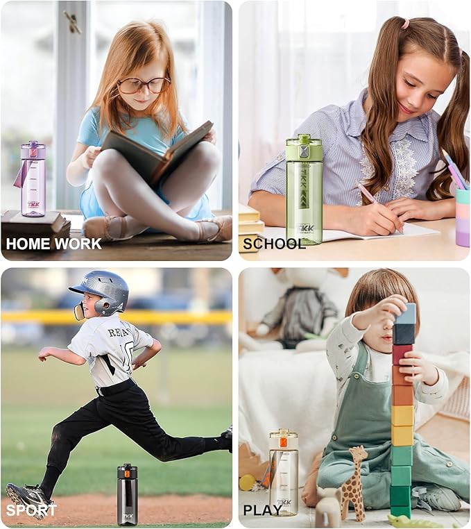 TKK Sports Water Bottle, 17oz Tritan Kid Jug with Leak Proof Lid & Handle Strap & Built-In Infuser - BPA-Free, Easy-Clean Design for Gym, Office & Outdoor Travel, Black