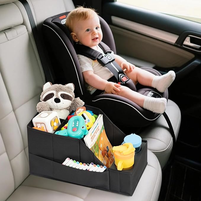 Car Seat Organizer Backseat Front Seat, Car Organizer With 12 Storage Compartments 2 Cup Holders, Snack Storage For Kids Baby, SUV Truck Van Collapsible Storage Bag For Travel, BK, 2PK