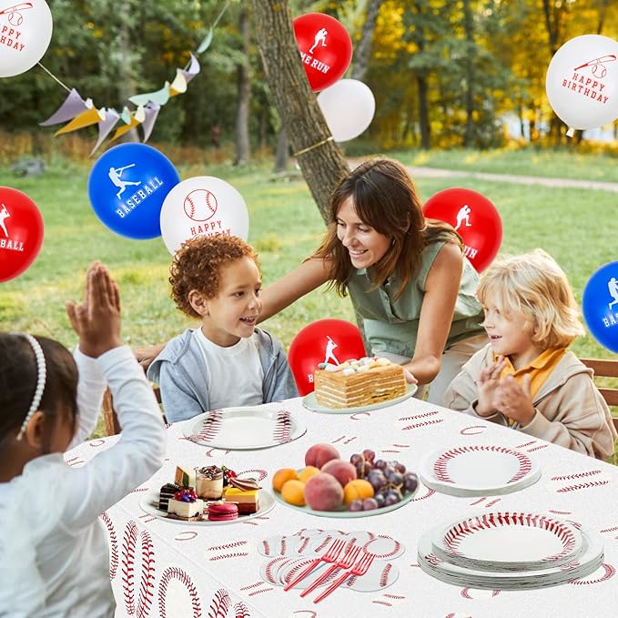 Baseball Party Supplies - 20-81Pcs Plates, Napkins, Tablecloth, Forks Set for Kids and Baseball Fans - Theme Party Decorations