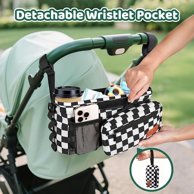 Guiseapue Universal Stroller Organizer with Cup Holder: Baby Essentials, Stroller Caddy with Shoulder Strap, Detachable Phone Bag, Stroller Accessories, Chirstmas New Moms Baby Gifts