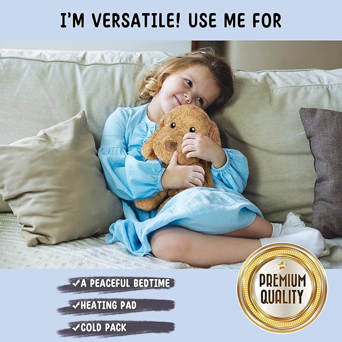Goldendoodle Poodle Dog Microwavable Stuffed Animal – 1.5 lb Unscented Heating Pad Plush, Soft Cozy Golden Doodle Puppy Toy for Relaxation and Comfort, Gift for Women, Girls, Adults & Kids, Happy Fuel