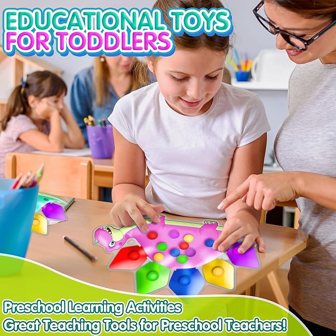 Pink Dinosaur Color Sorting Sensory Toy for Toddler Girls, Montessori Toys Fine Motor Skill Calm Down Fidget for Classroom Activities Aged 2 3 4 Year Old Kid Valentine Easter Basket Stuffers Gifts