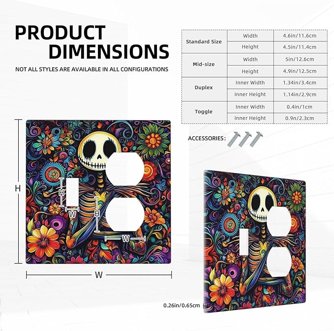 Wallplates Colorful Flowers Abstract Skull 1 Toggle 1 Duplex Switch Plate Electrical Gfci Faceplate Decorative Light Switch Covers For Home Living Room Decor