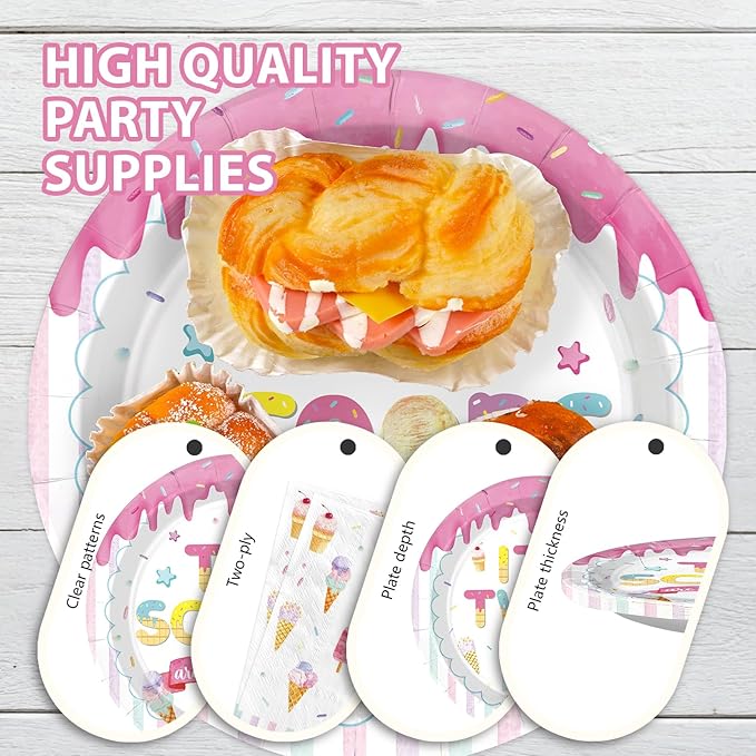 96Pcs Twins Baby Shower Decorations Ice Cream Twin Birthday Plates and Napkins Two Scoops are Better Than One Tableware Set for Twins Girls Boys Baby Shower Party Supplies Serves 24