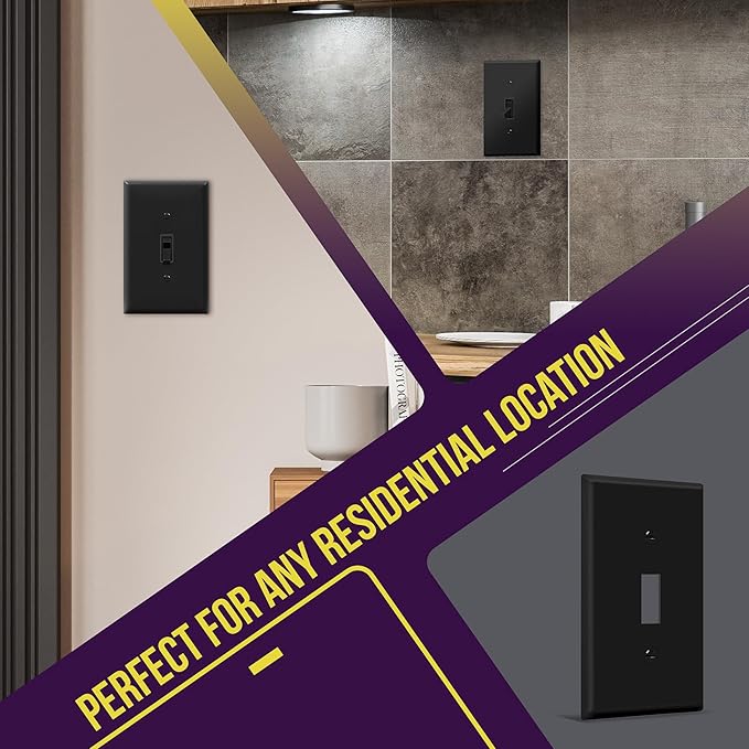 ENERLITES Toggle Light Switch Wall Plate, Gloss Finish, Mid-Size Single Gang 4.88" x 3.11", Unbreakable Polycarbonate Thermoplastic, UL Listed, 8811M-BK, Black