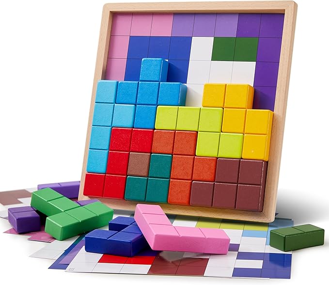 Dementia Products for Elderly, 15 Wooden Tiles Matching Game Activities for Seniors, Easy Memory Games for Alzheimer's, Cognitive Craft Gifts, Large Brain Puzzle Pattern Blocks for Elderly
