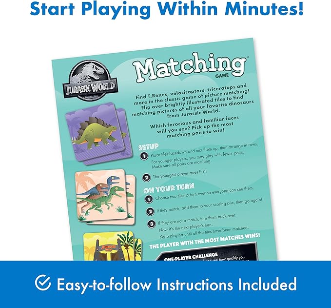 Wonder Forge Jurassic World Matching Game - Glow-in-the-Dark Dinosaur Memory Challenge for Kids Ages 3 and Up - Educational Fun for Family and Preschool Play