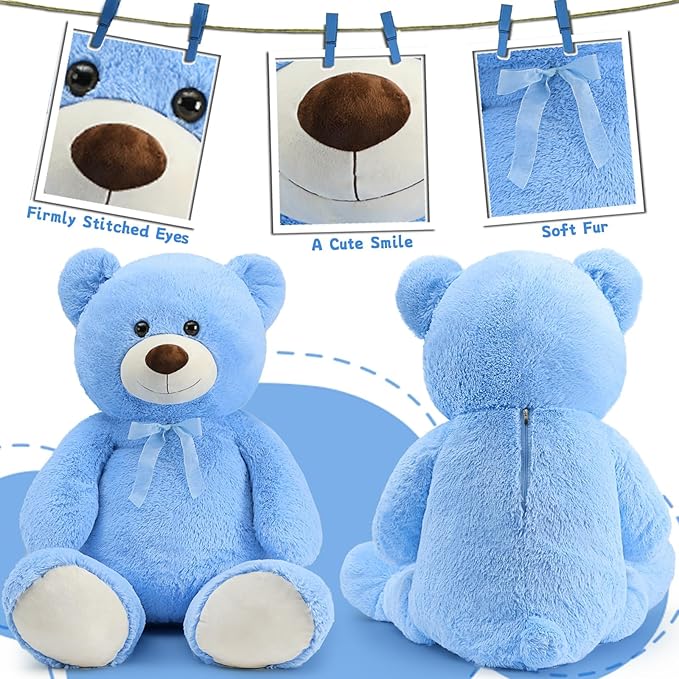 Toys Studio 36 inch Big Blue Teddy Bear Cute Stuffed Bear Plush Toy Giant Stuffed Animal for Girlfriend Kids Girls Gifts Christmas Valentine's Day Birthday Baby Shower Decorations
