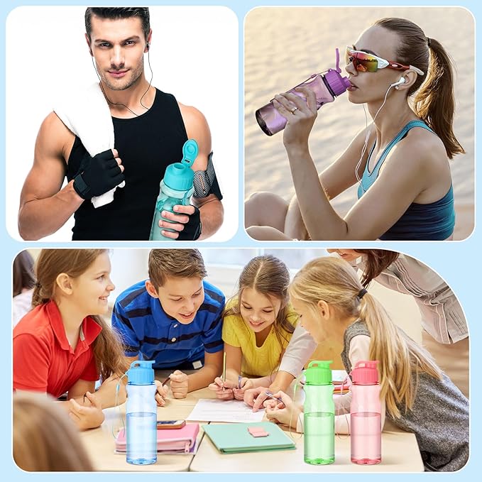 Ziliny 24 Pcs 17 oz Plastic Water Bottles Bulk Large Reusable Leak Proof Flip Top Sports Gym Water Bottles with Handle Strap for Kids and Adults for Summer School Travel