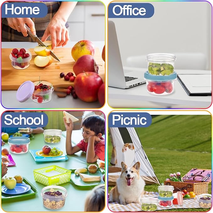 Yomarket 6pcs 8 oz Plastic Containers with Screw Lids, Reusable Clear Food Storage Containers with Pen and Brush for Snack Salad Fruit, Leakproof Small Freezer Containers, Microwave & Dishwasher Safe