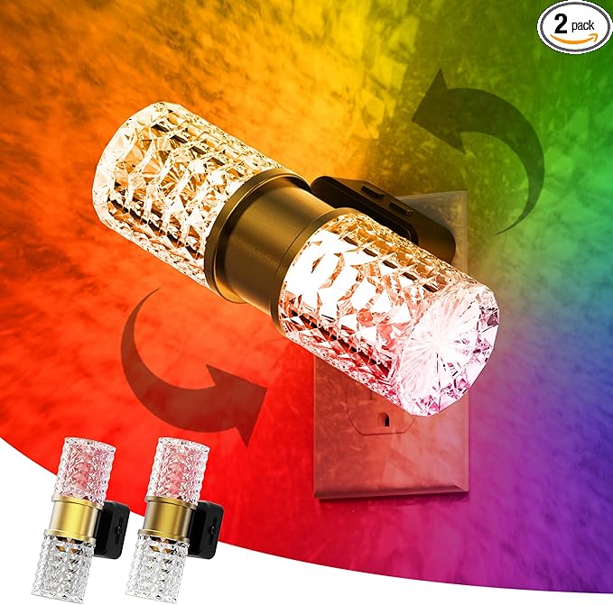 L LOHAS LED Night Light, Night Lights Plug into Wall, 2 Pack 10-Color RGB Change Nightlights,10/50/100LM Adjustable Automatic Nightlights Plug in with Dusk to Dawn Sensor for Room Bathroom Hallway