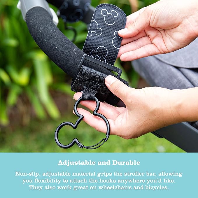 Disney Baby by J.L. Childress Baby Stroller Hooks - Essential Travel Accessories for Mom, Carabiner Clip for Stroller, Heavy Duty, Holds Water Bottles & Diaper Bags - Mickey Mouse, 2 Pack