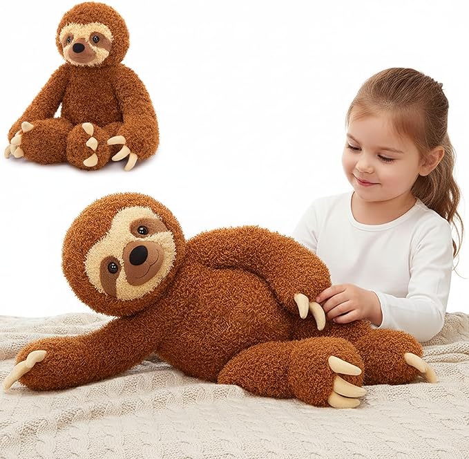 MorisMos Sloth Stuffed Animal 18" Plush Sloth Plush Toy Sloth Plushie Huggable Sloth Pillow Stuffed Sloth Toy Gifts for Boys Girls and Kids for Comforting Companion Imaginative Play