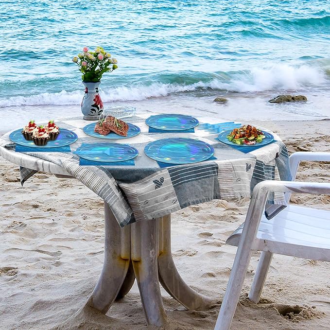 96 Pcs Iridescent Ocean Waves Party Plates and Napkins for Under The Sea Party Supplies Ocean Wave Themed Paper Dessert Plates Blue Tableware Set for Mermaid Pool Beach 24 Guests Party Decorations