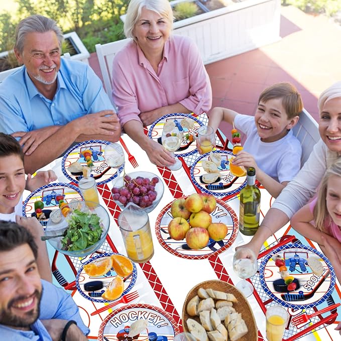 Hockey Party Supplies - Serve 20-81Pcs Plates, Napkins, Tablecloth, Forks Set for Kid's Hockey Fans Birthday Gameday Theme Party Decorations