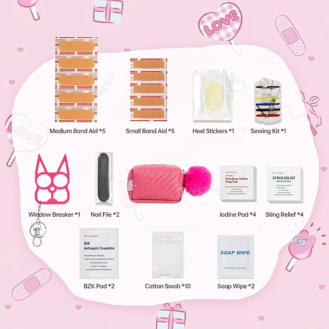 Kitgo Mini First Aid Emergency Clutch Kit -Mother Day Gift Compact Safety Pouch Party Bag with 27 Essential Items for Girl Lady Mother Wife Nurse for Girl Lady Mother Wife Nurse