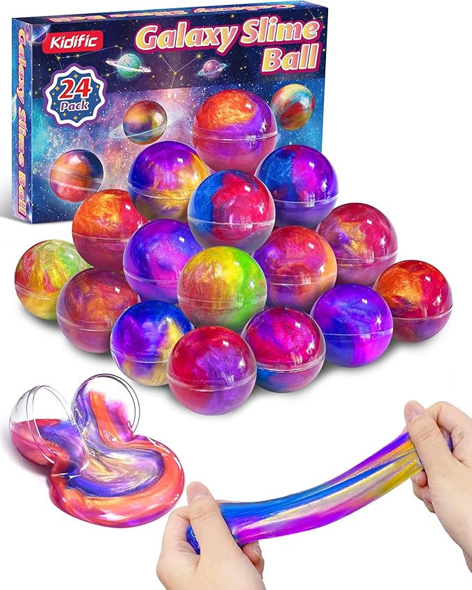 24 Pack Galaxy Slime Party Favors, Non-Sticky, Stress Relief Treasure Box Toys for Classroom Prizes Party Supplies, Student Gifts Birthday Goodie Bags Stuffers for Kids Teens Boys Girls 4-8, 8-12