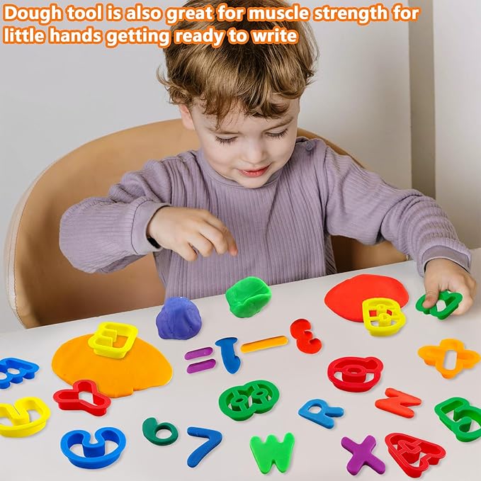 Dough Tool Set with Dough Alphabet Cutters,Numbers Cutters,Mathematical Symbols,Great Dough Tools for Learning Letters and Numbers