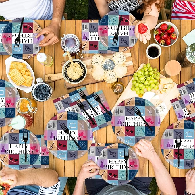 96Pcs Music star Party Plates and Napkins for Popular Birthday Table Supplies Singer Themed Paper Dessert Plates Music Fan Tableware Set for Kids Boys 24 Guests Birthday Party Decorations