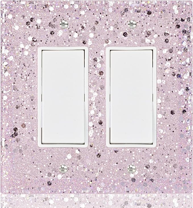 2-Gang Light Switch Cover Plate,Shiny Pink Glossy Finish,5.1"x5.1",Sparkle Design for Outlet or Double Rocker Switch