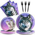 96 Pcs Wolf Party Plates Napkins Tableware Set Wolf Animal Birthday Supplies Disposable Dinnerware Wolves Decoration Favors for Boys Girls Birthday Baby Shower, 24 Guests