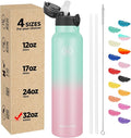 Han's Bottle Sports Water Bottle - 32 Oz, Straw Lid, Leak Proof, Vacuum Insulated Stainless Steel, Double Walled, Thermo Mug,Bubble Gum