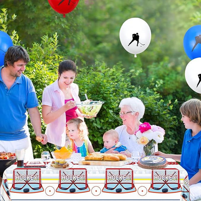 Hockey Party Supplies - Serve 20-81Pcs Plates, Napkins, Tablecloth, Forks Set for Kid's Hockey Fans Birthday Gameday Theme Party Decorations