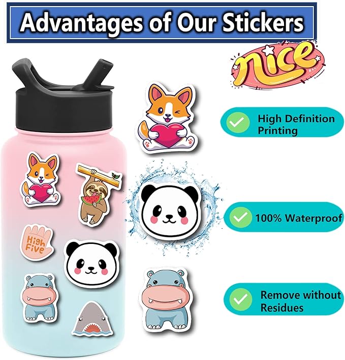 200Pcs Water Bottle Stickers for Kids Teens, Waterproof Vinyl Stickers, Stickers for Kids Classroom Decor, Teacher Supplies & Classroom Must Haves