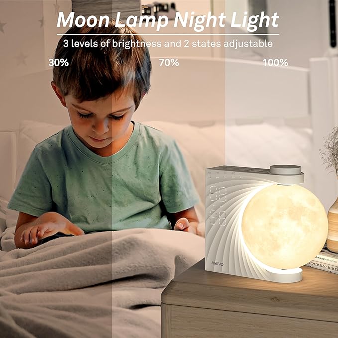 AIRIVO Sunrise Alarm Clock for Bedrooms, Wake Up Light & Sound Machine, Moon Night Light with Dual Alarms, 15 Sounds, 12 Volume Levels, Snooze for Kids Teens Heavy Sleepers