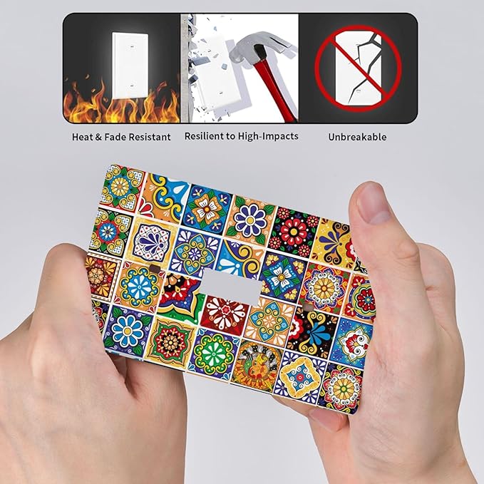 Talavera Mexican Tiles Light Switch Cover Plates Decorative Single Toggle Wall Plate, 1 Gang Lightswitch Cover