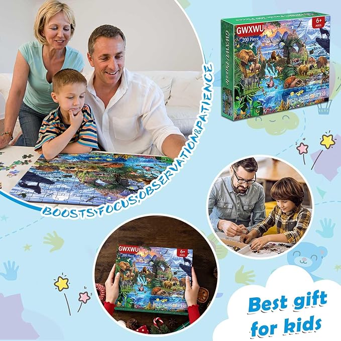 Puzzles for Kids Ages 6-8 8-10 Year Old - World Wildlife Panorama,200 Pieces Jigsaw Puzzles for Kids, Learning Educational Toys for Boys and Girls