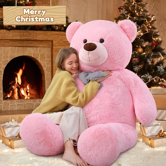 Toys Studio Giant Teddy Bear, 70.8 Inch Big Pink Stuffed Animal Life Size Plush Bear Toy Gift for Girlfriend Kids Christmas Birthday Valentines Day