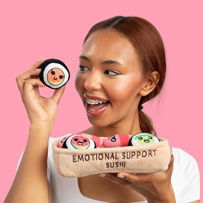 Emotional Support Sushi by Relatable, Cuddly Stuffed Animals and Plushies Set, Small Gifts for Mom, Includes 5 Sushi Plush Toys with Carrying Basket