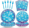 100 Pcs Snowflake Winterland Tableware Party Supplies Set, Serves 25 – Disposable Snowflake Paper Plates, Napkins, and Forks, Winter Dinnerware for Christmas, Birthday, and Baby Shower Decorations
