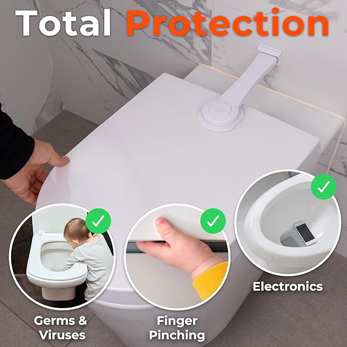 2-Pack Toilet Locks Baby Proof - Toilet Seat Locks for Toddlers with Adhesive - Toilet Latches Child Safety - No Tools Required