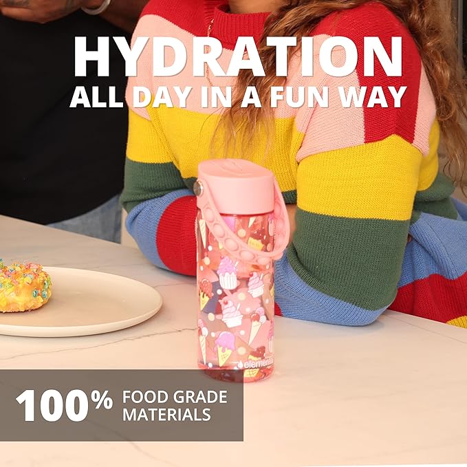 Elemental Water Bottles for Kids - Splash Kids Water Bottle for School with Pop-it Handle - BPA Free Tritan Plastic Water Bottle with Straw Leak Proof when Spout is Closed - Ice Cream - 18oz