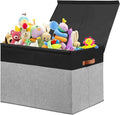 Gowee Large Toy Storage Box with Lid, Sturdy Toys Storage Chest Bin Organizer Basket with Dividers for Kids, Boys, Girls, Nursery, Closet, Bedroom, Playroom 26"x17" x17" (Black and Grey)