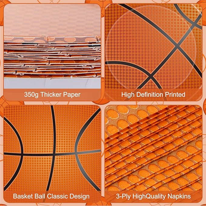 40 Pcs Basketball Plates and Napkins Sets - Sports Birthday Party Supplies Tableware, Brown Disposable Paper Plates Napkins Kit for Basketball Birthday Party Decorations Table Decor, Serves 20