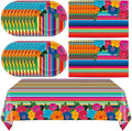 Mexican Party Decorations Fiesta Party Plates and Napkins Taco Birthday Supplies Mexican Paper Cake Dessert Disposable Tableware Set Table Cover Flowers Fiesta Tablecloths